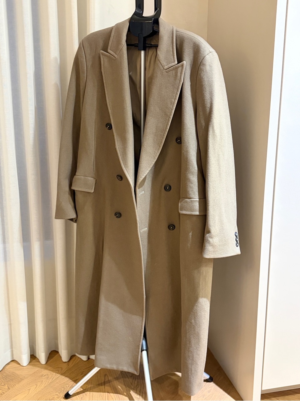 Classic Men's Double-Breasted Wool Coat in taupe